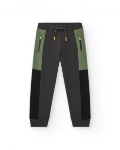 Pantalón para niño en gris y verde con cintura ajustable y bolsillos
