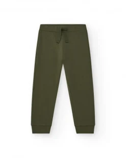 Pantalón para niño en verde con cintura elástica y cordón de ajuste