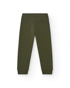 Pantalón para niño en verde con cintura elástica y cordón de ajuste