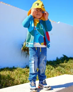 Pantalón plana niño en azul con detalles cargo Happy Garden
