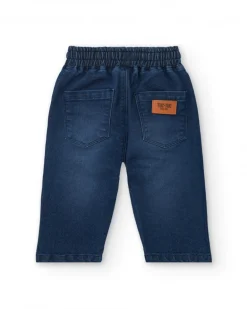 Pantalón vaquero jogger para niño en azul con estampado de rayo colección Super Natural