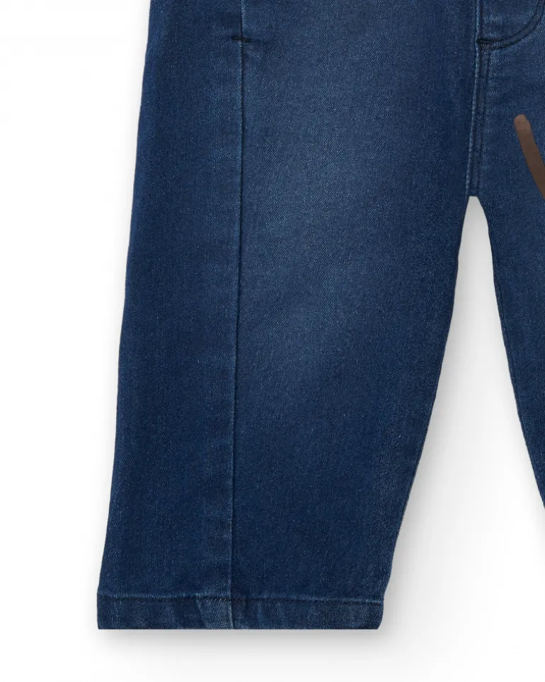 Pantalón vaquero jogger para niño en azul con estampado de rayo colección Super Natural