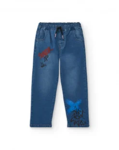 Pantalón vaquero para niño con estampado gráfico en azul colección Skater Life
