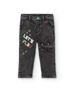 Pantalones denim para niño en negro con diseño "Let's Play" colección Cyber Dino