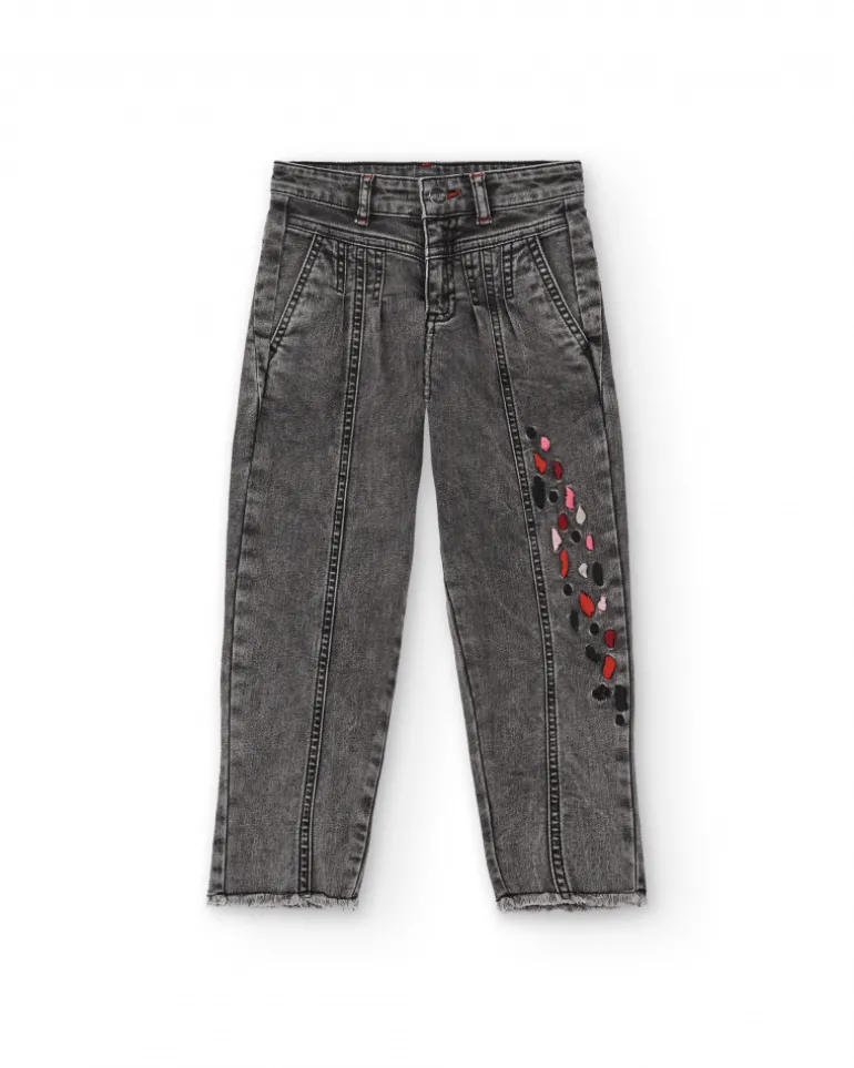 Pantalones vaqueros grises con detalles bordados para niña colección Dark and Roses