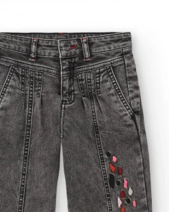 Pantalones vaqueros grises con detalles bordados para niña colección Dark and Roses
