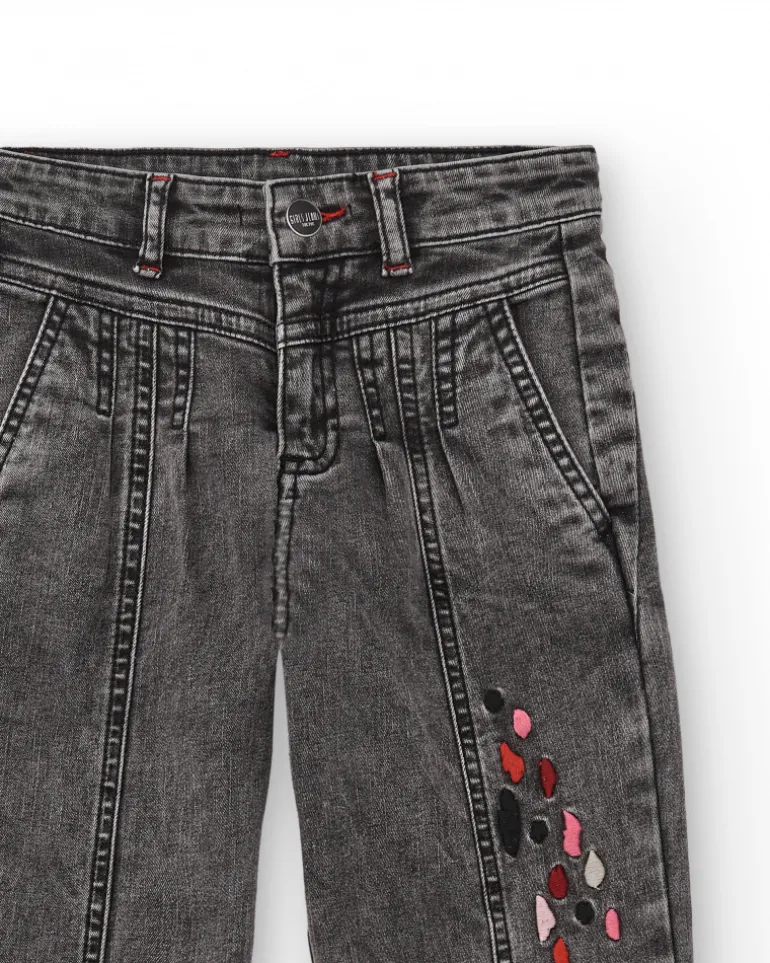 Pantalones vaqueros grises con detalles bordados para niña colección Dark and Roses
