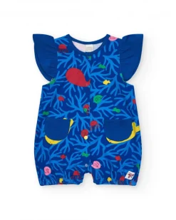 Pelele azul para niña con estampado marino y bolsillos en forma de pez