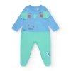 Pelele azul y verde para niño con estampado de elefante y orejas en relieve