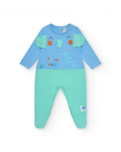 Pelele azul y verde para niño con estampado de elefante y orejas en relieve