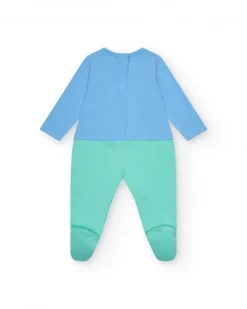 Pelele azul y verde para niño con estampado de elefante y orejas en relieve