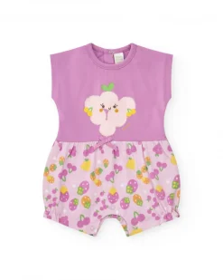 Pelele de punto para niña color malva estampado de frutas