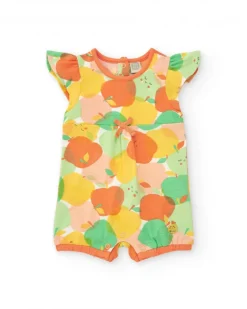 Pelele de punto para niña con estampado de frutas y volantes
