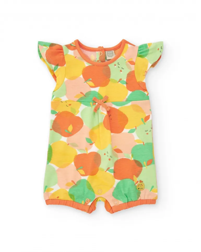Pelele de punto para niña con estampado de frutas y volantes
