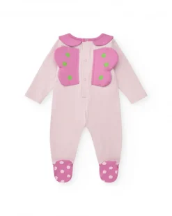 Pelele de punto para niña color rosa con estampado de mariposa