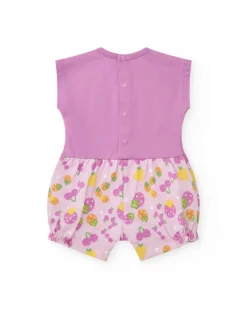 Pelele de punto para niña color malva estampado de frutas