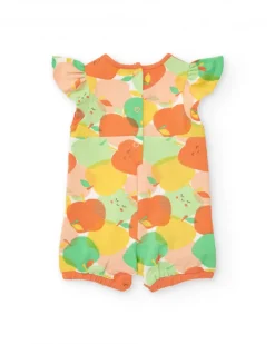Pelele de punto para niña con estampado de frutas y volantes
