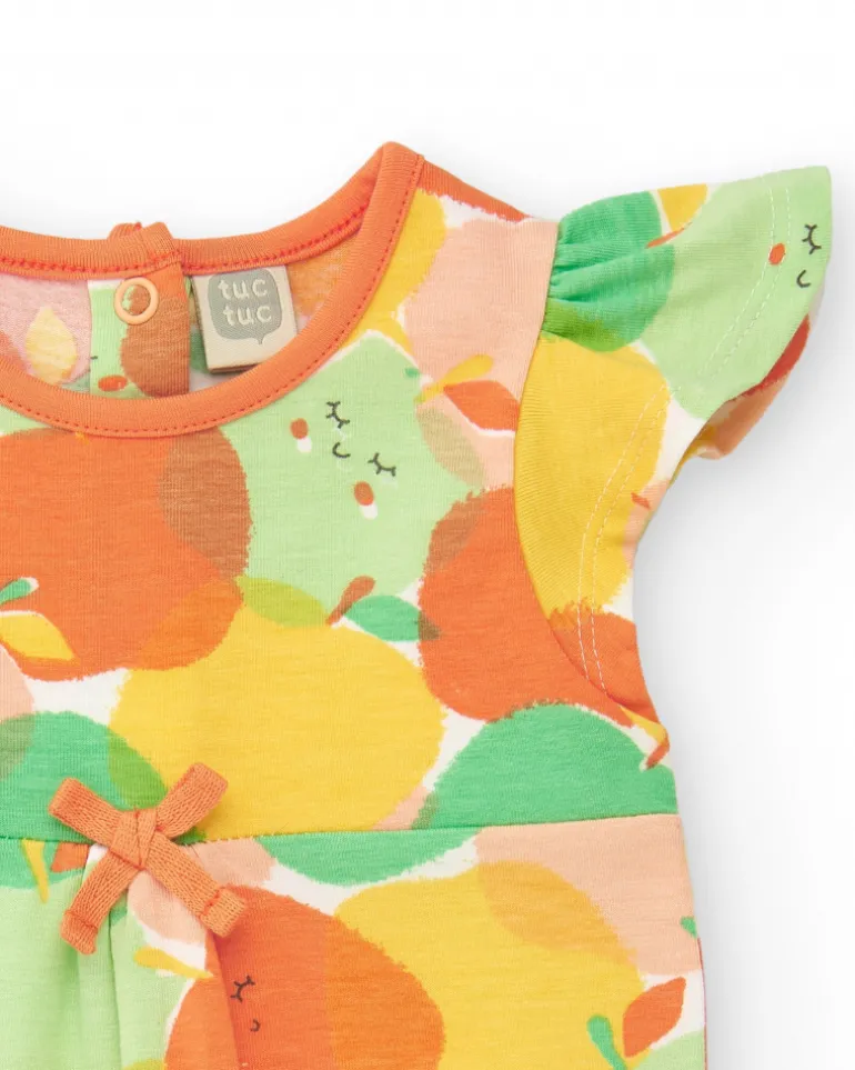 Pelele de punto para niña con estampado de frutas y volantes