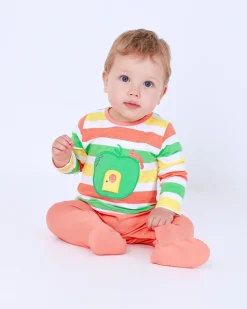Pelele de punto para niño a rayas con aplique de manzana y cierre a presión