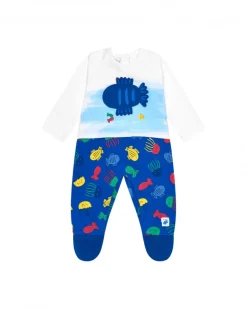 Pelele de punto para niño color azul y estampado de peces