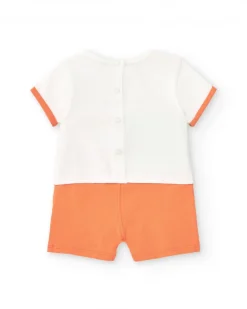 Pelele de punto para niño blanco y naranja con estampado de manzana y mensaje "Hi Friend!"