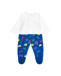 Pelele de punto para niño color azul y estampado de peces