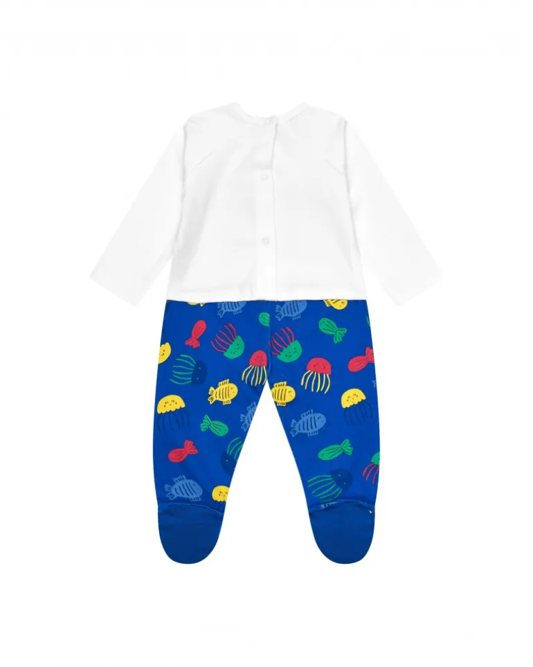 Pelele de punto para niño color azul y estampado de peces