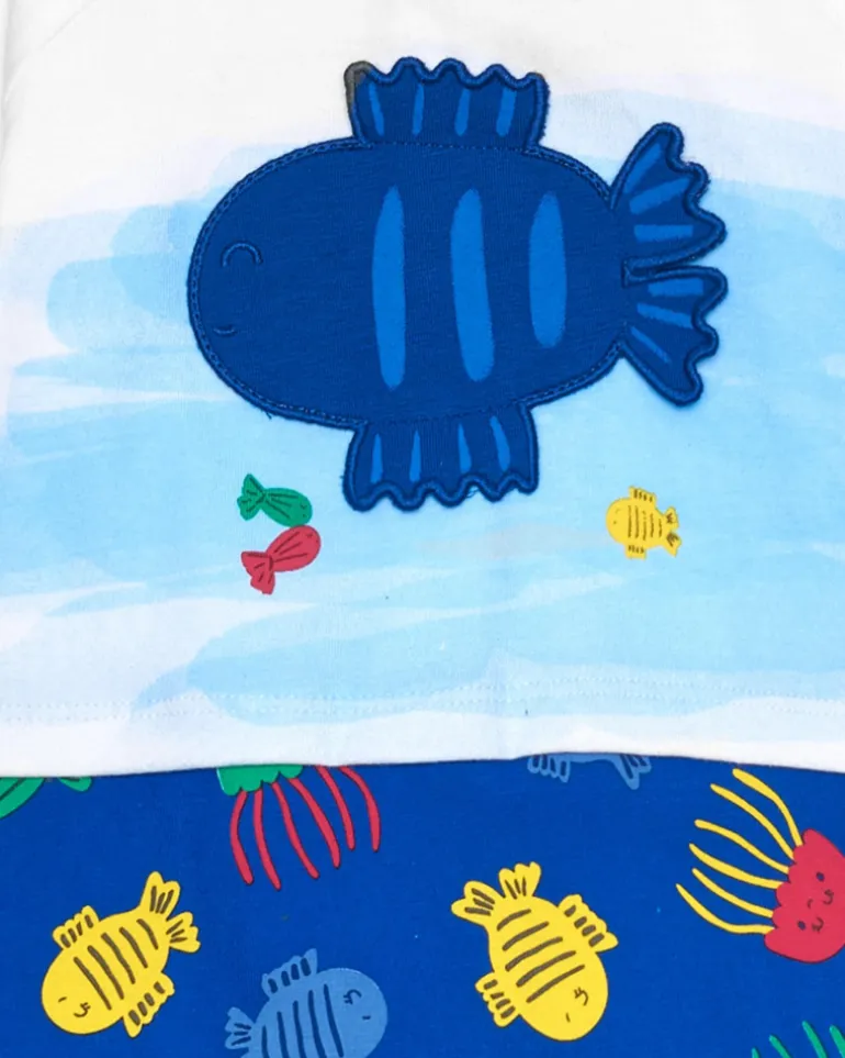 Pelele de punto para niño color azul y estampado de peces