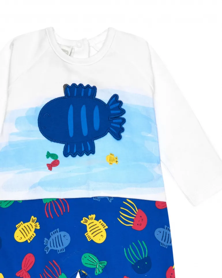 Pelele de punto para niño color azul y estampado de peces