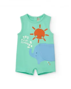 Pelele verde sin mangas para niño con estampado de elefante y sol
