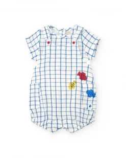 Peto y camiseta de punto para niño con estampado de cuadros azules
