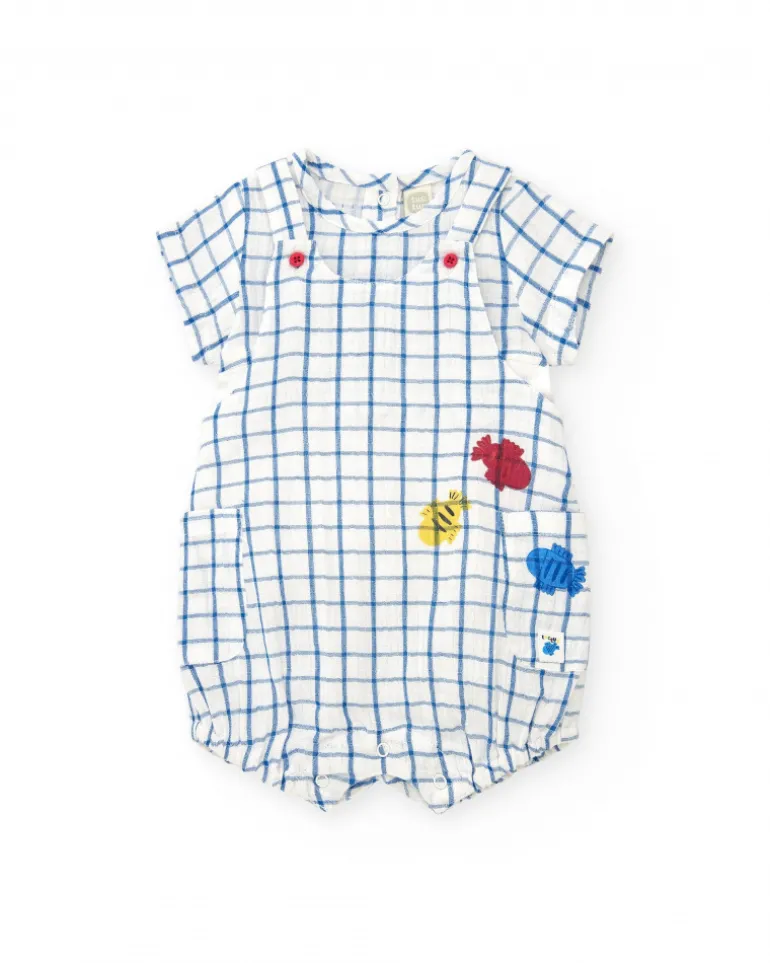 Peto y camiseta de punto para niño con estampado de cuadros azules