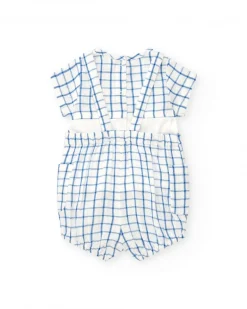 Peto y camiseta de punto para niño con estampado de cuadros azules