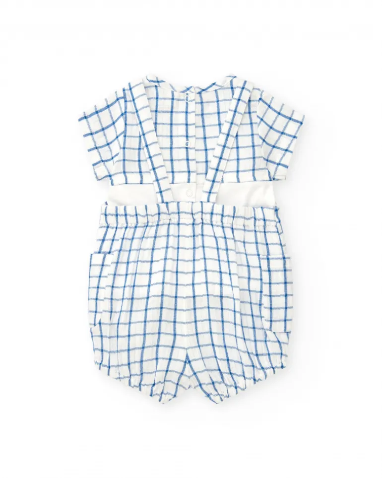 Peto y camiseta de punto para niño con estampado de cuadros azules