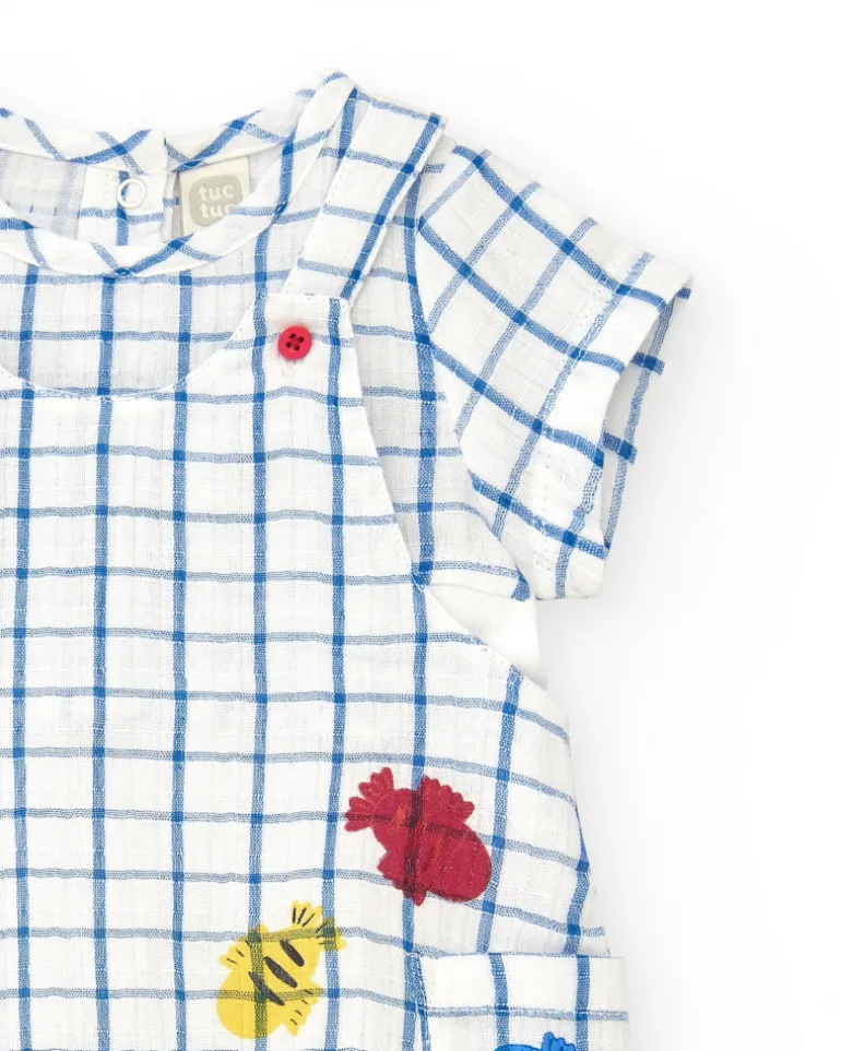Peto y camiseta de punto para niño con estampado de cuadros azules