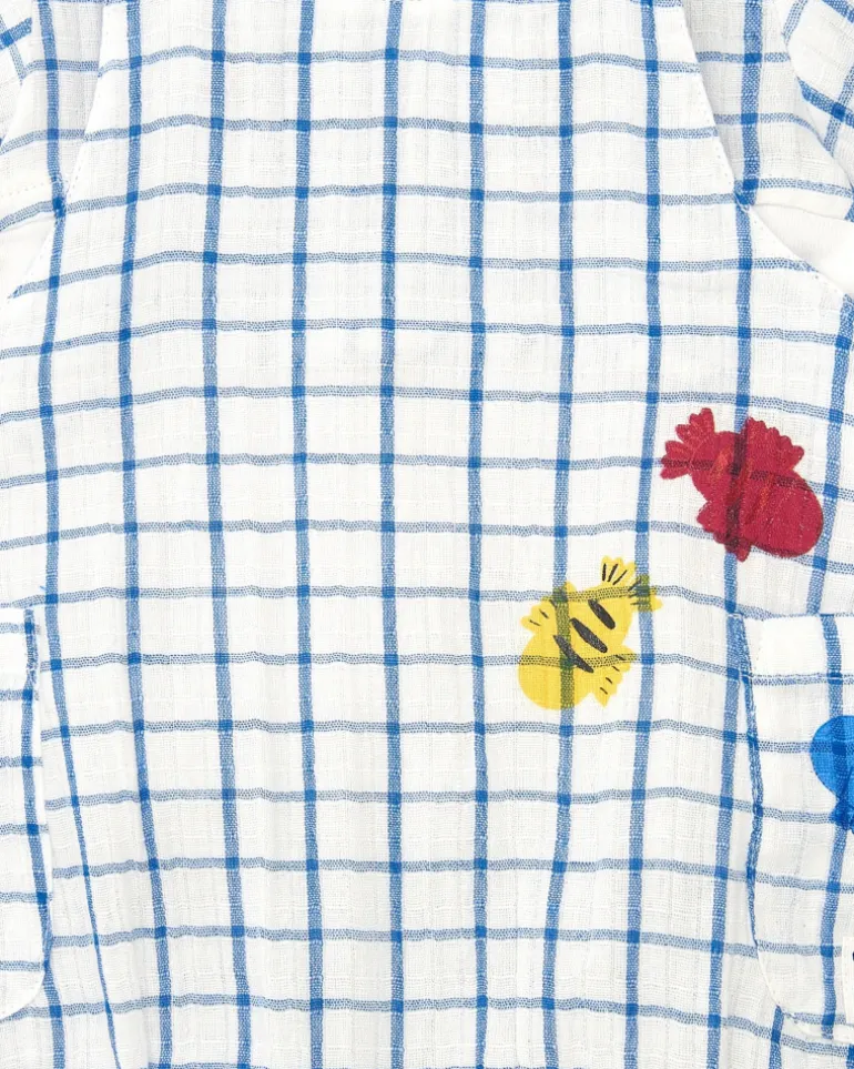 Peto y camiseta de punto para niño con estampado de cuadros azules