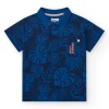Polo para niño en azul con estampado tropical y bordado