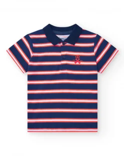Polo para niño en rojo con cuello con botones y bordado