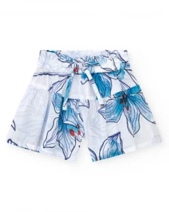 Short para niña en blanco con cintura elástica y lazo decorativo