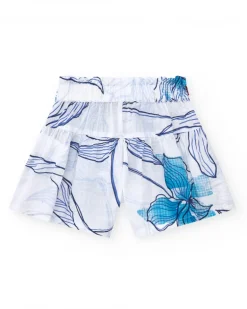 Short para niña en blanco con cintura elástica y lazo decorativo