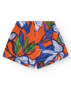 Short para niña en naranja con cintura elástica y estampado floral