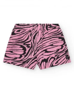 Short para niña en rosa con animal print y cintura elástica