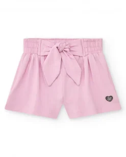 Short para niña en rosa con lazo y cintura elástica