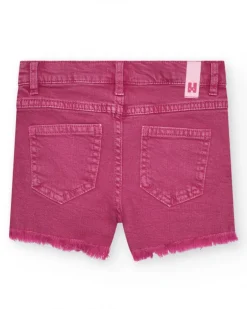 Short para niña en rosa con bolsillos y cierre con botón