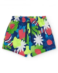 Short para niña en verde con estampado floral y cintura ajustable