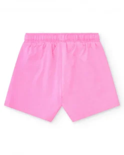 Short rosa para niña con estampado de manchas naranjas y cintura ajustable