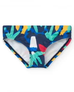 Slip de baño para niño en azul con estampado tropical