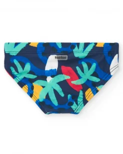Slip de baño para niño en azul con estampado tropical