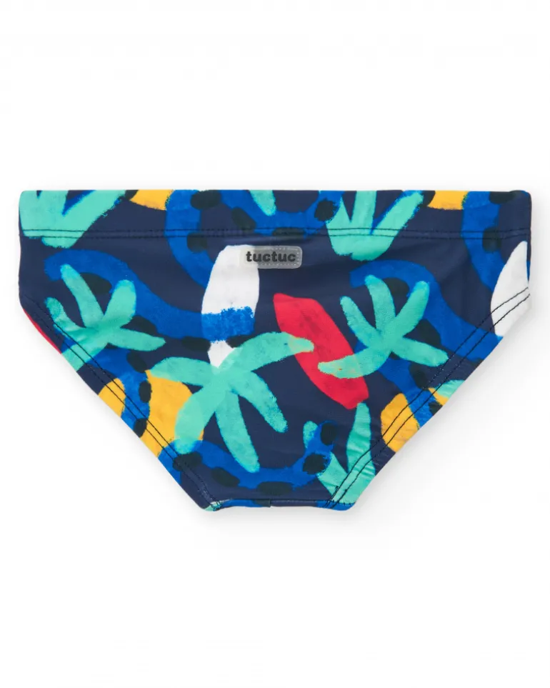 Slip de baño para niño en azul con estampado tropical