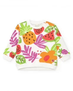 Sudadera blanca para niña con estampado tropical